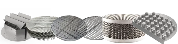 Six different types of column internals and packing.